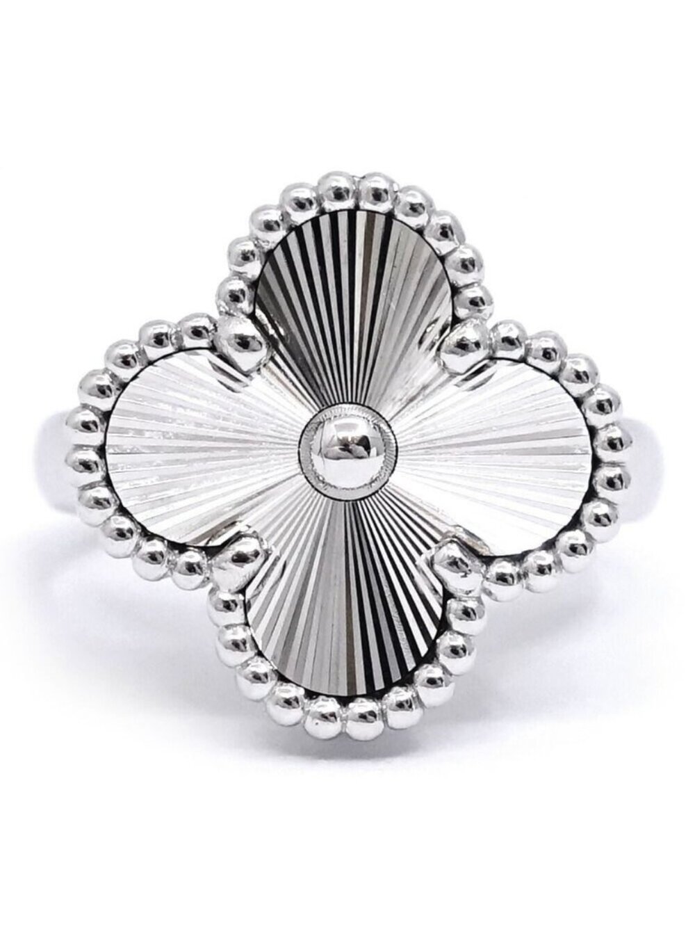 Van Cleef & Arpels 18K White Gold Vintage Alhambra Ring Guilloche